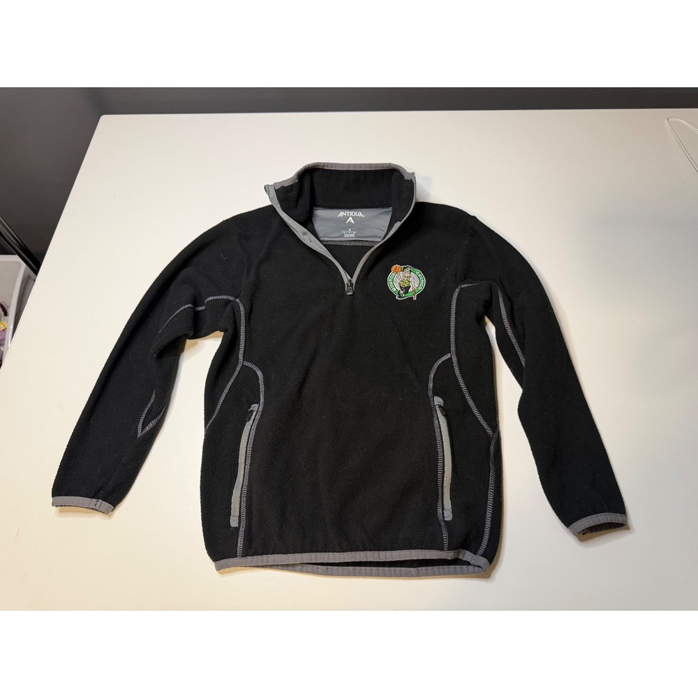 Antigua Boston Celtics Kids Small Black Fleece Quarter Zip Pullover Jacket NBA